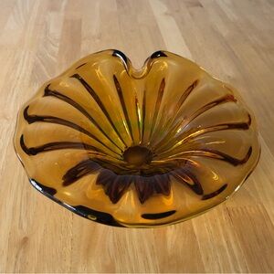 Vintage Amber Heavy Glass Decorative bowl unsigned